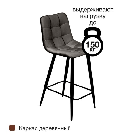 Стул полубарный UNO, комплект (2 шт), бархат антрацит 14 / чёрный конус